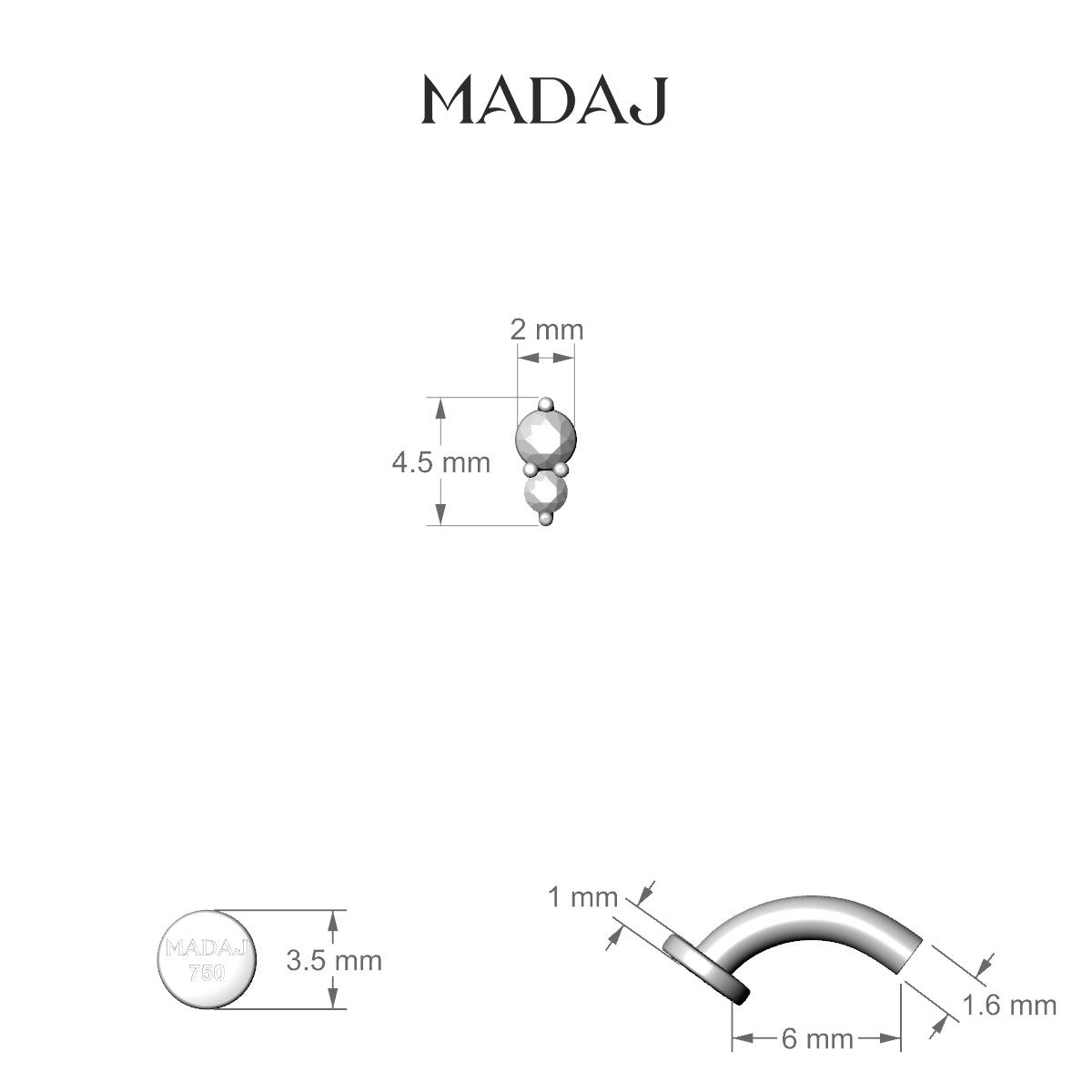 Laetitia | 18k White Gold 4.5 mm 6 mm Diamond Floating Navel Piercing