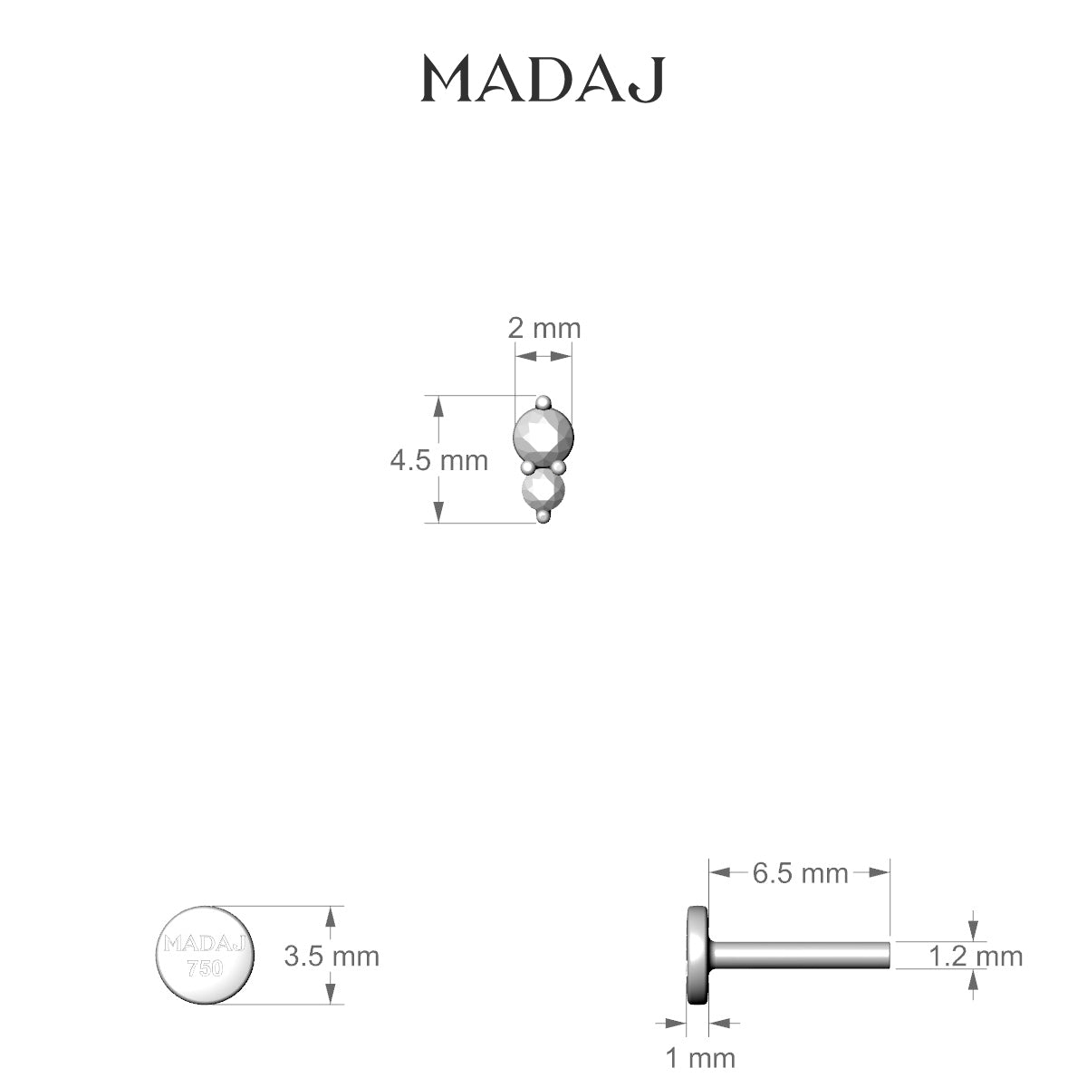 Laetitia | 18k White Gold 6.5 mm 4.5 mm Black Diamond & Diamond Piercing