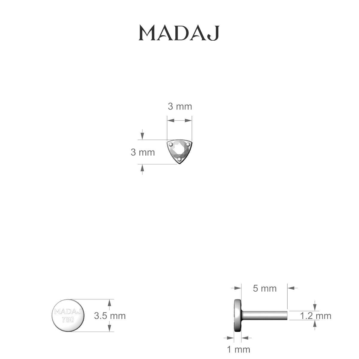 Leda | 18k Yellow Gold 3 mm 5 mm Round Diamond Nose Piercing