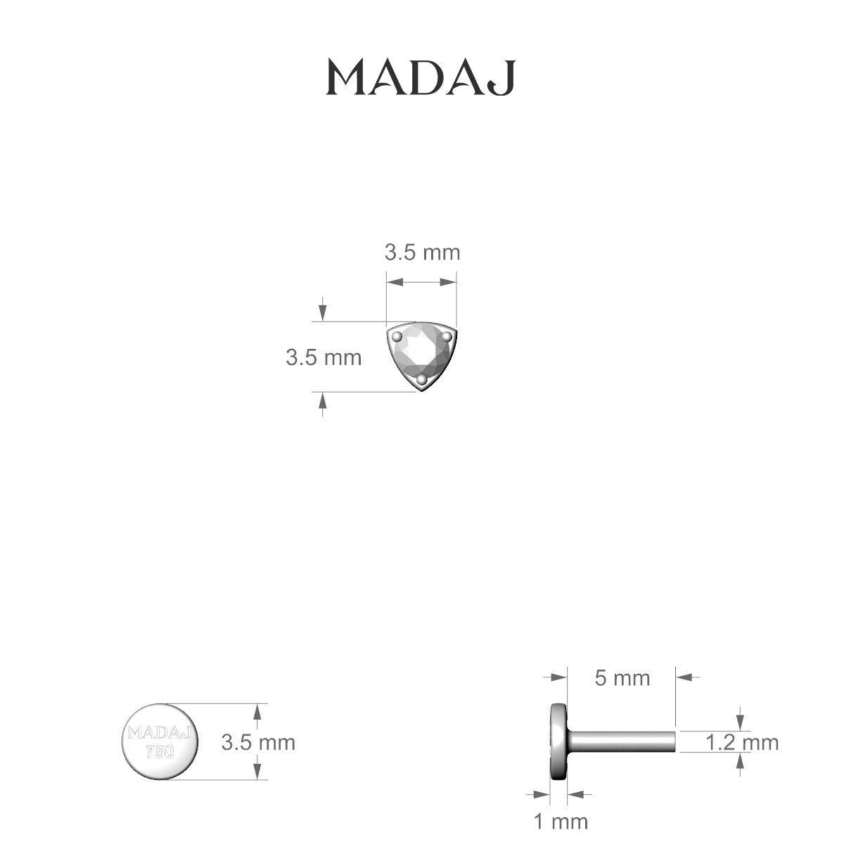 Leda | 18k Yellow Gold 5 mm 3.5 mm Round Black Diamond Nose Piercing