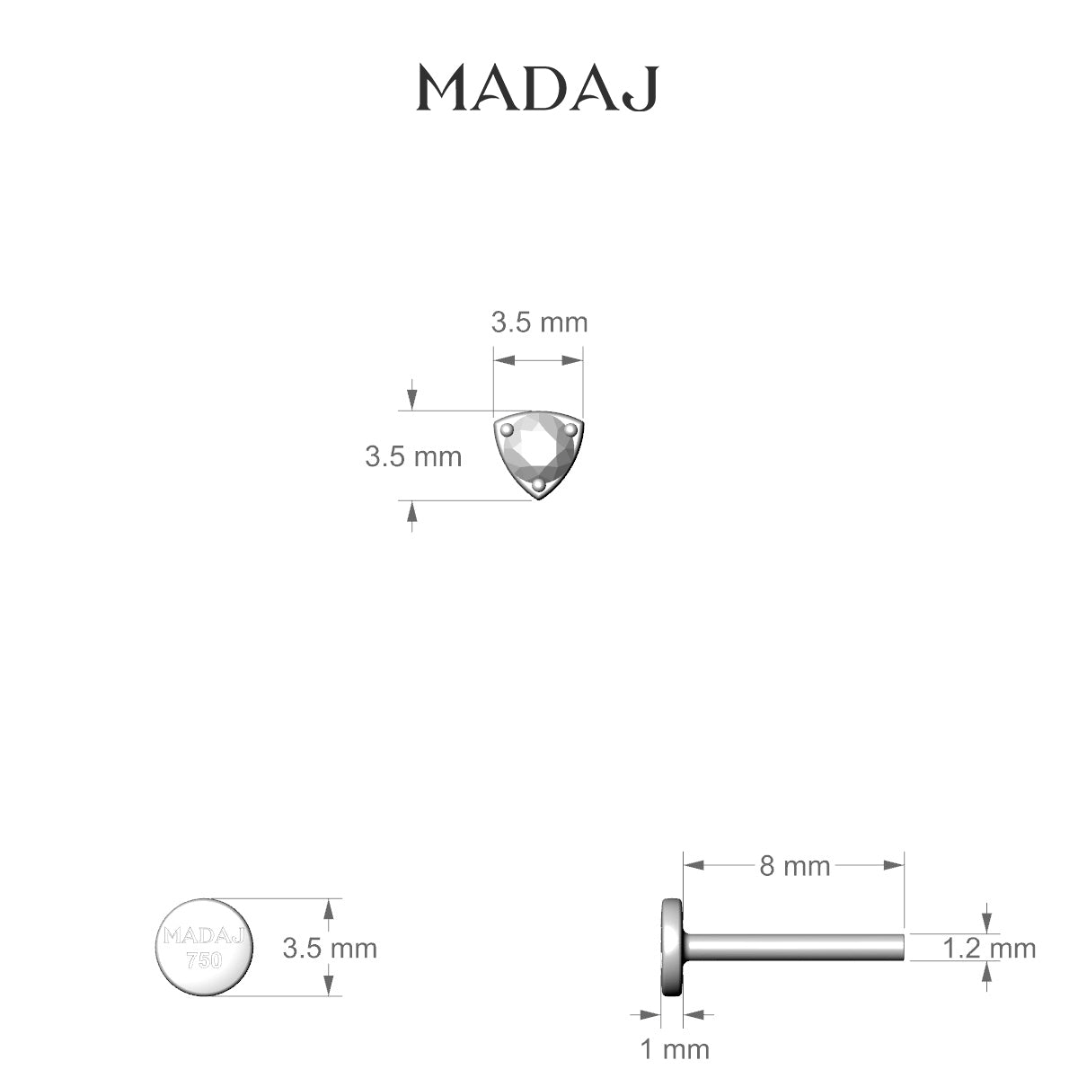 Leda | 18k White Gold 8 mm 3.5 mm Round Emerald Nose Piercing