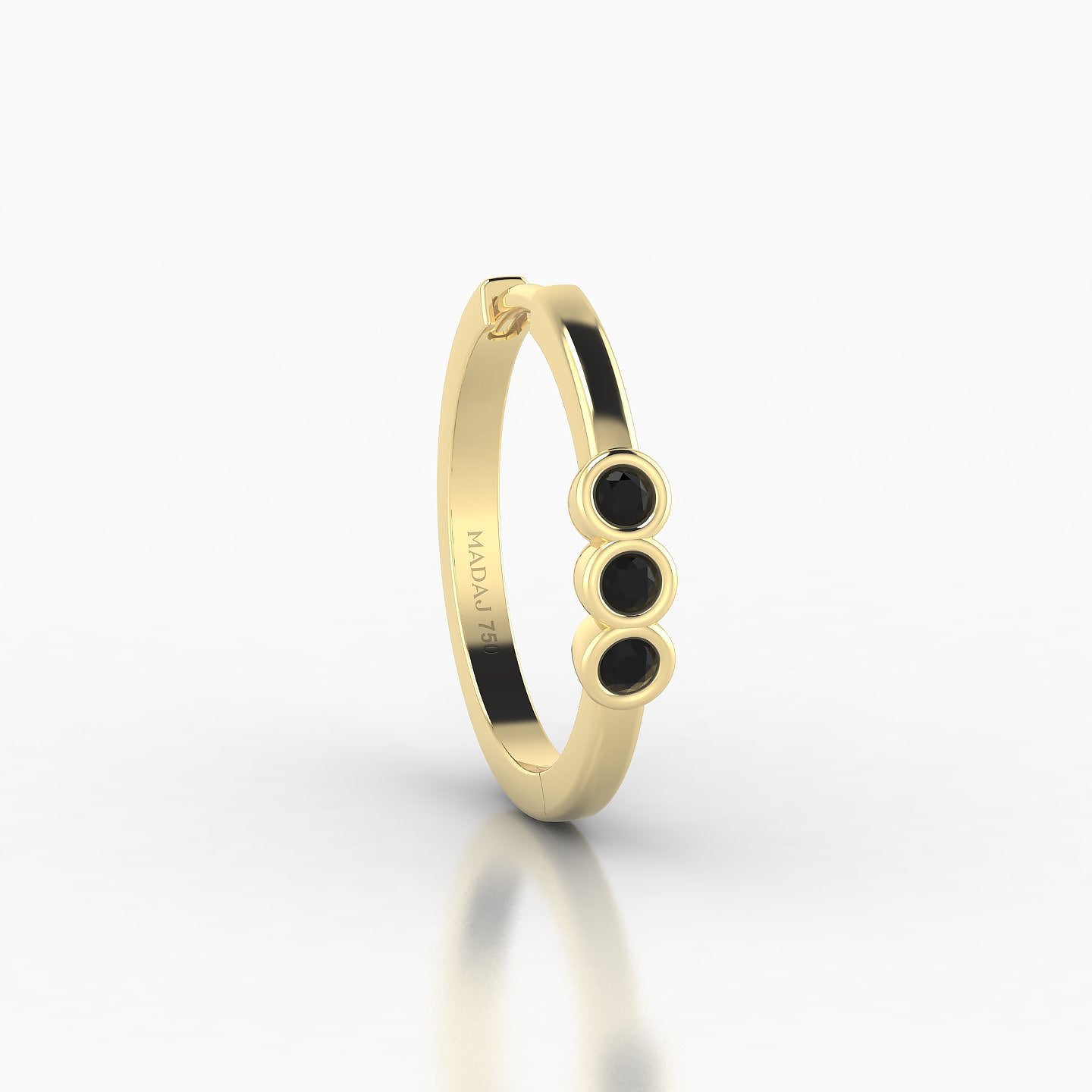 Leto | 18k Yellow Gold 11 mm Trilogy Black Diamond Hoop Piercing