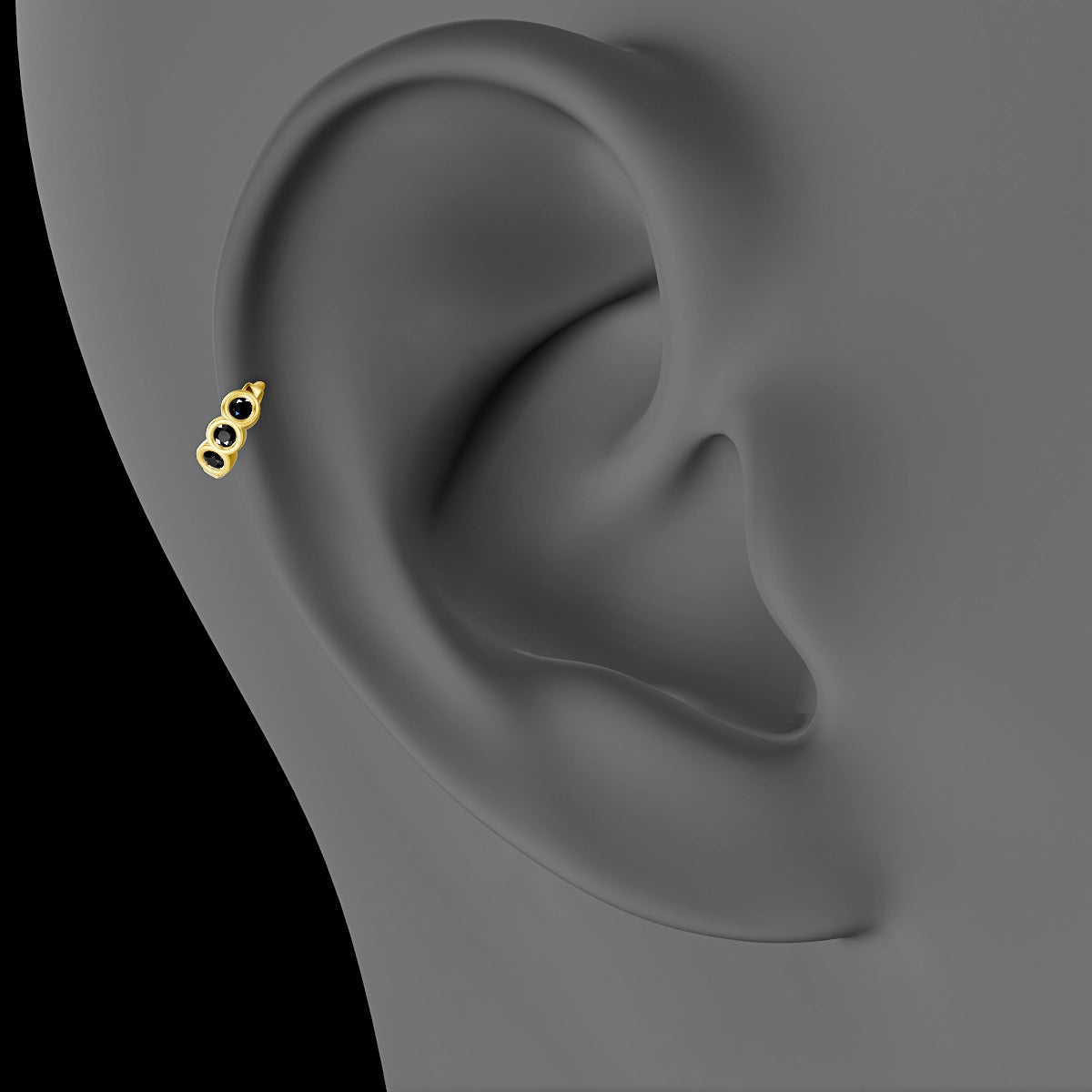 Leto | 18k Yellow Gold 5 mm Trilogy Black Diamond Hoop Piercing