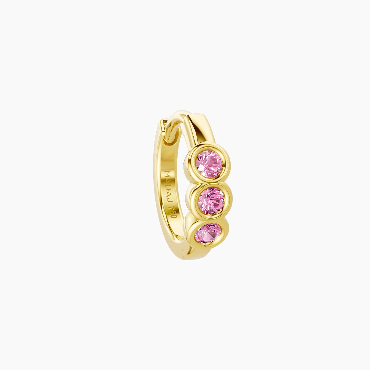 Leto | 18k Yellow Gold 6.5 mm Trilogy Pink Sapphire Hoop Piercing