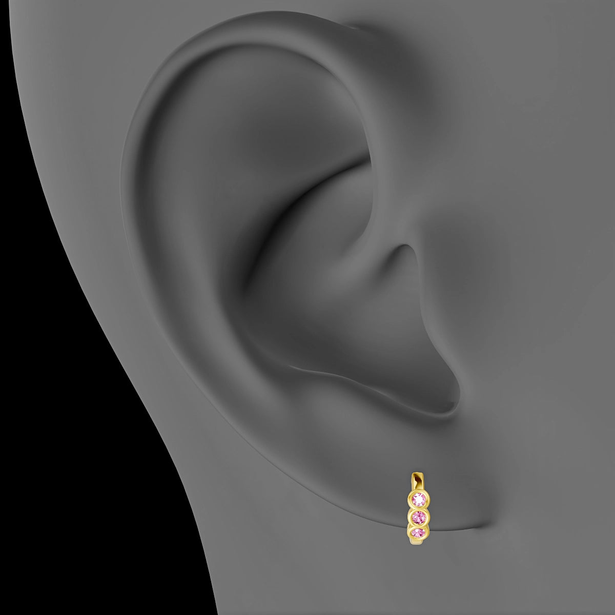 Leto | 18k Yellow Gold 6.5 mm Trilogy Pink Sapphire Hoop Piercing