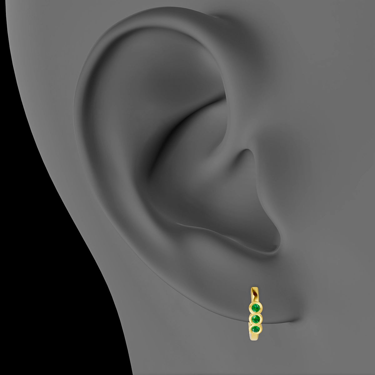 Leto | 18k Yellow Gold 8 mm Trilogy Emerald Hoop Piercing