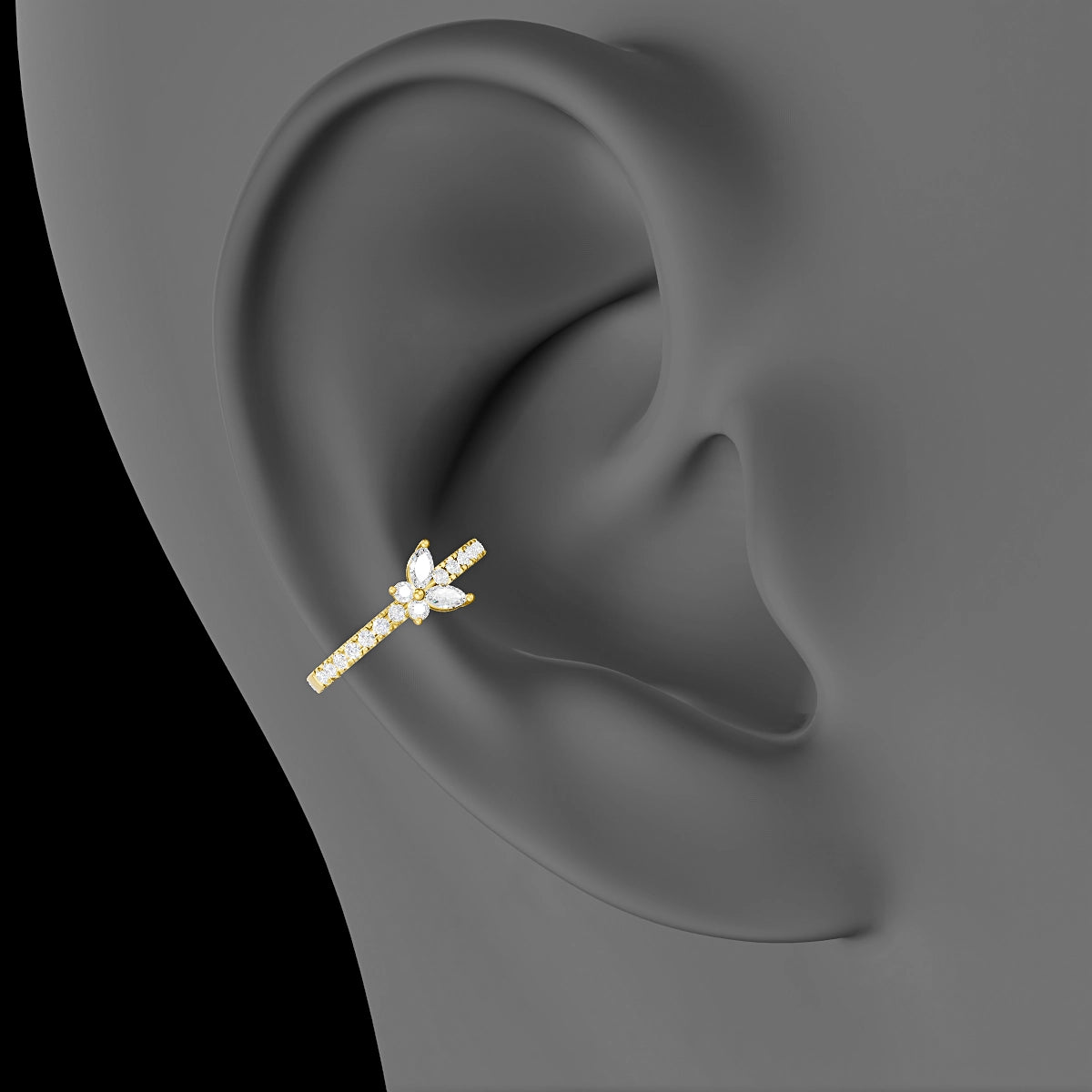 Levana | 18k Yellow Gold 11 mm Butterfly Diamond Hoop Piercing