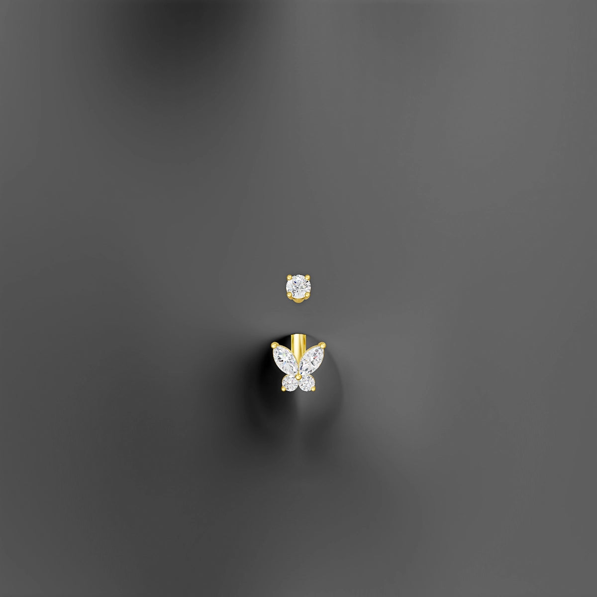 Levana | 18k Yellow Gold 5.5 mm 10 mm Butterfly Diamond Belly Piercing