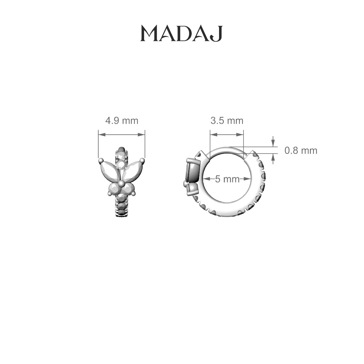 Levana | 18k White Gold 5 mm Butterfly Diamond Hoop Piercing