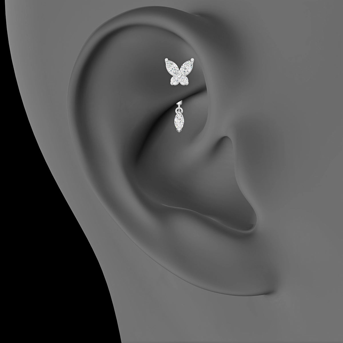 Levana | 18k White Gold 6 mm Butterfly Diamond Rook Piercing