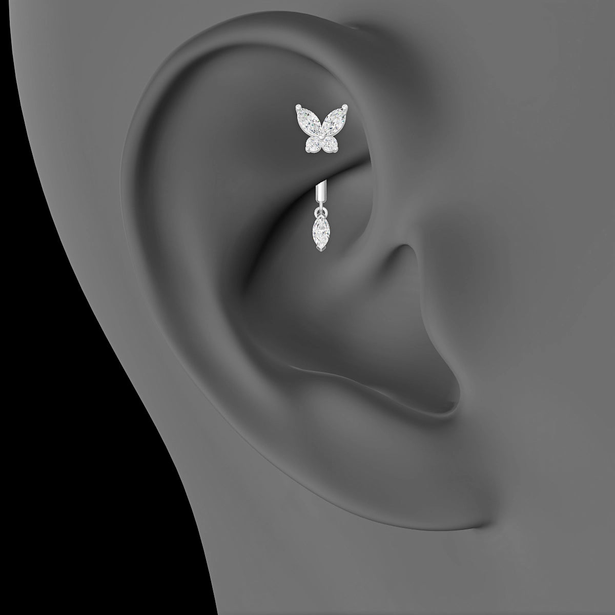 Levana | 18k White Gold 8 mm Butterfly Diamond Rook Piercing