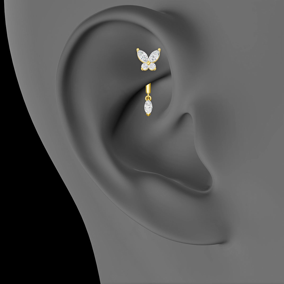 Levana | 18k Yellow Gold 8 mm Butterfly Diamond Rook Piercing
