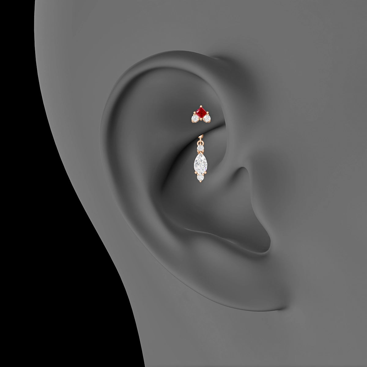 Lio | 18k Rose Gold 6 mm Ruby & Diamond Rook Piercing