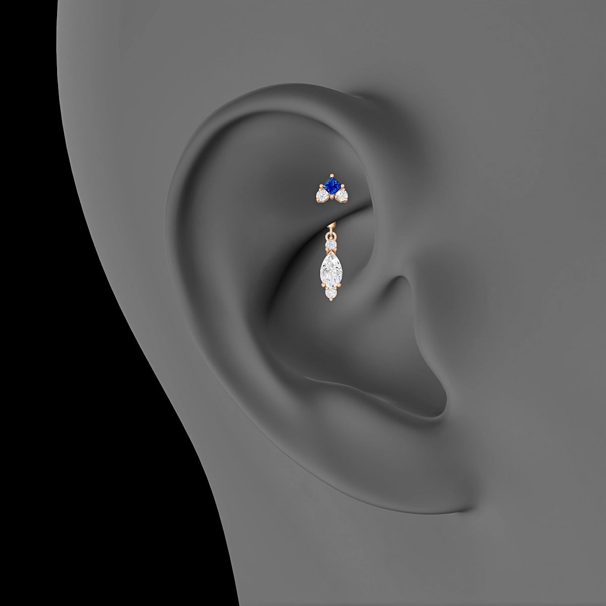 Lio | 18k Rose Gold 6 mm Sapphire & Diamond Rook Piercing