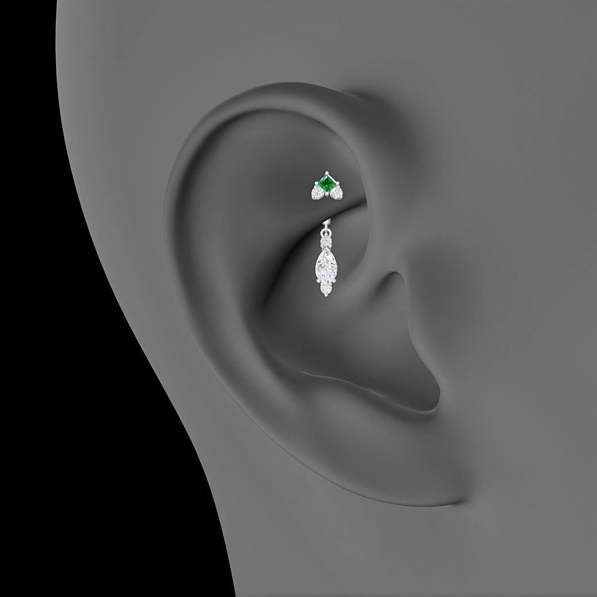 Lio | 18k White Gold 6 mm Emerald & Diamond Rook Piercing