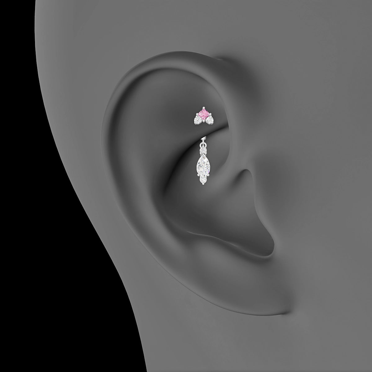 Lio | 18k White Gold 6 mm Pink Sapphire & Diamond Rook Piercing