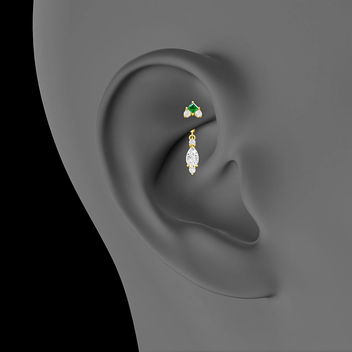 Lio | 18k Yellow Gold 6 mm Emerald & Diamond Rook Piercing