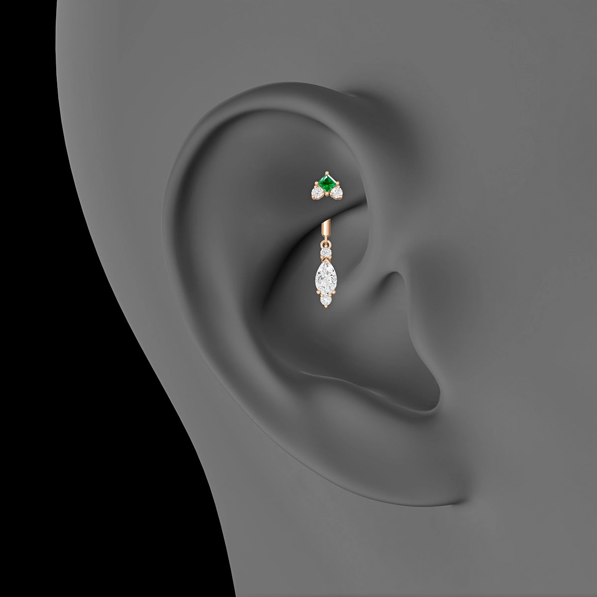 Lio | 18k Rose Gold 8 mm Emerald & Diamond Rook Piercing
