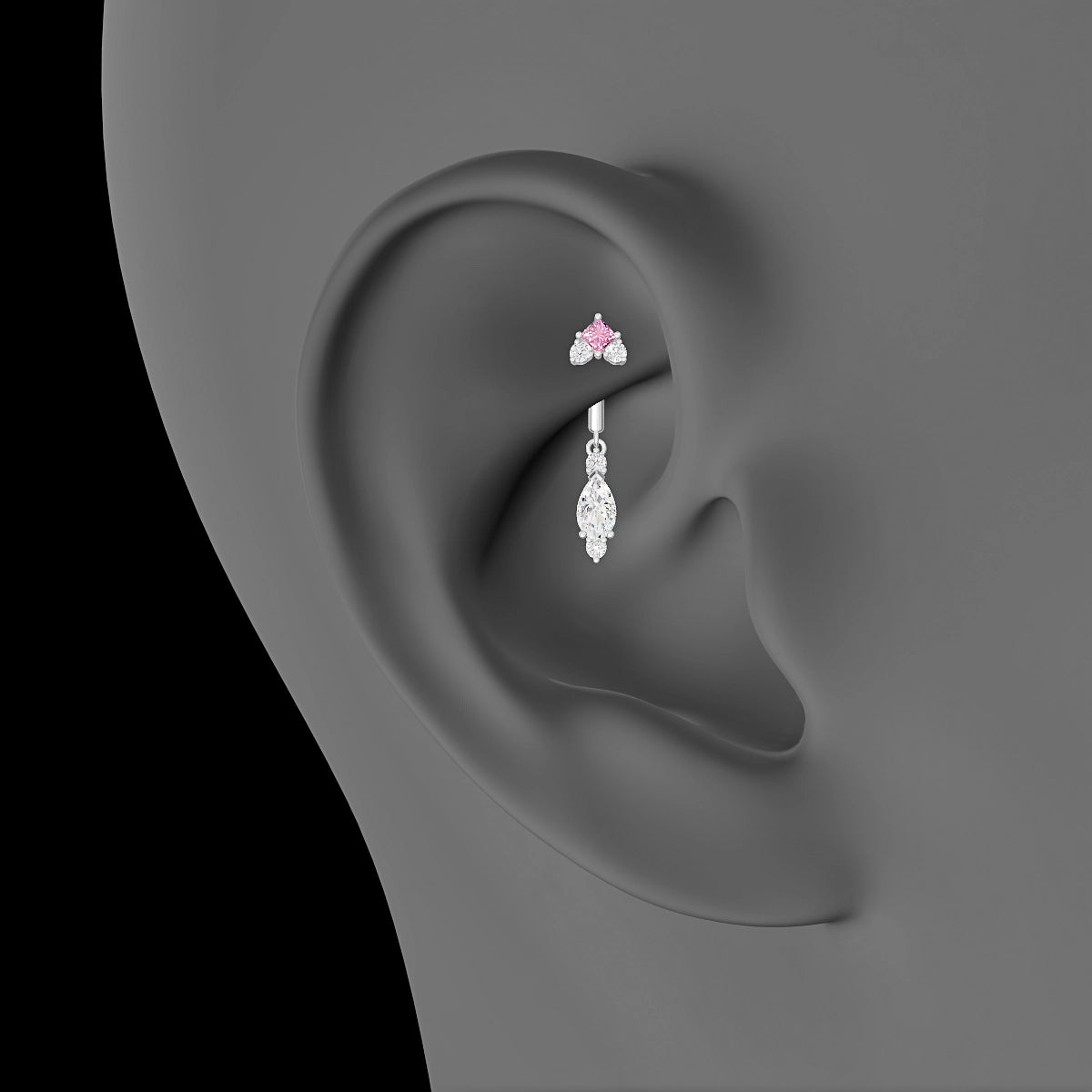 Lio | 18k White Gold 8 mm Pink Sapphire & Diamond Rook Piercing