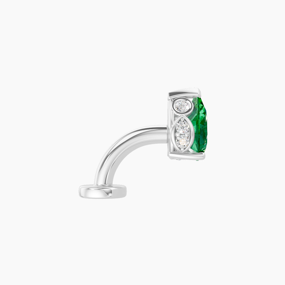 Livia | 18k White Gold 6 mm 7 mm Emerald & Diamond Floating Navel Piercing