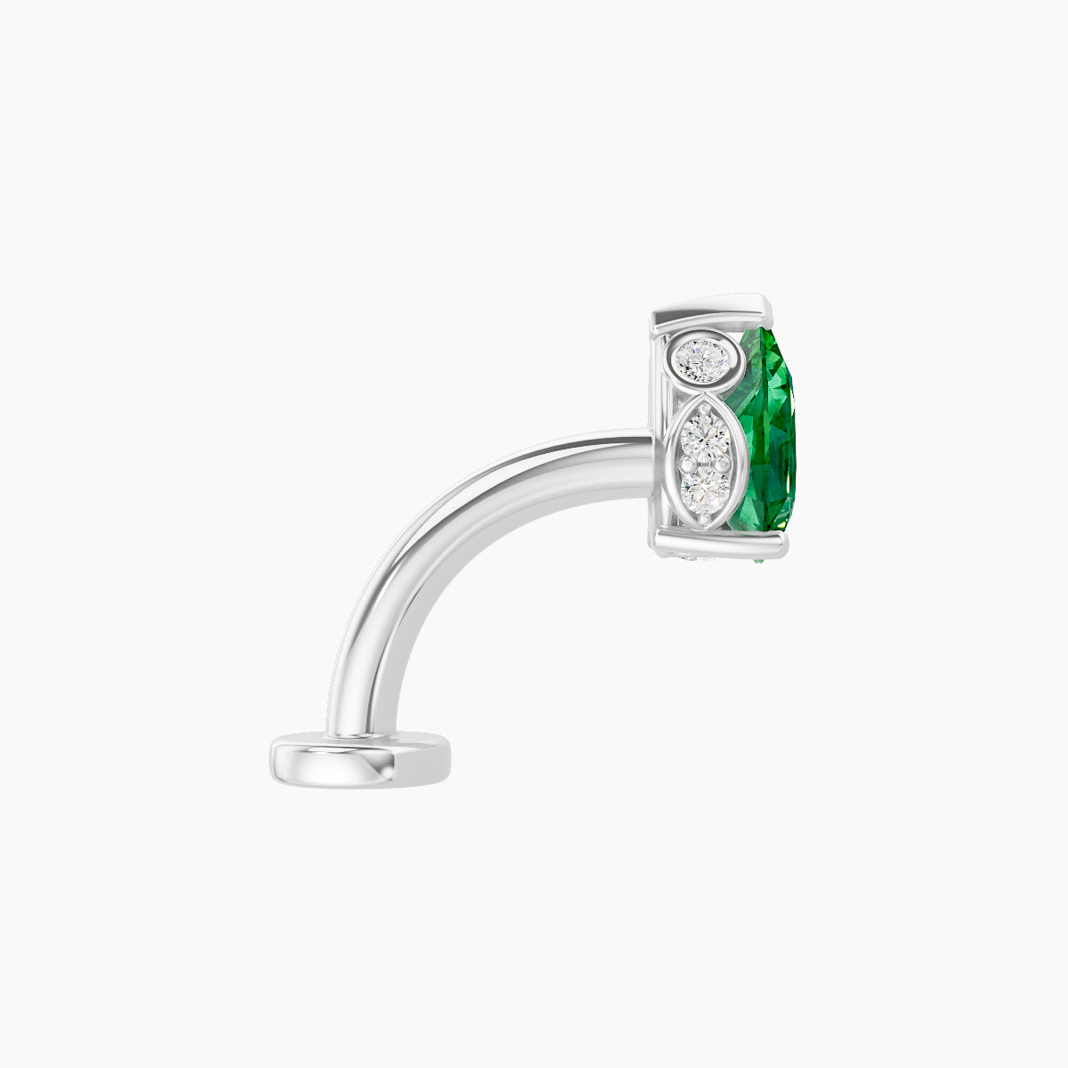 Livia | 18k White Gold 8 mm 7 mm Emerald & Diamond Floating Navel Piercing