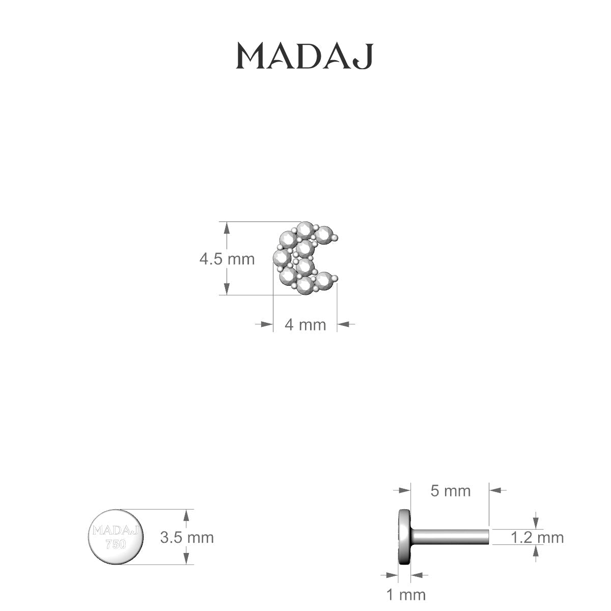 Luna | 18k Yellow Gold 4.5 mm 5 mm Moon Diamond Piercing