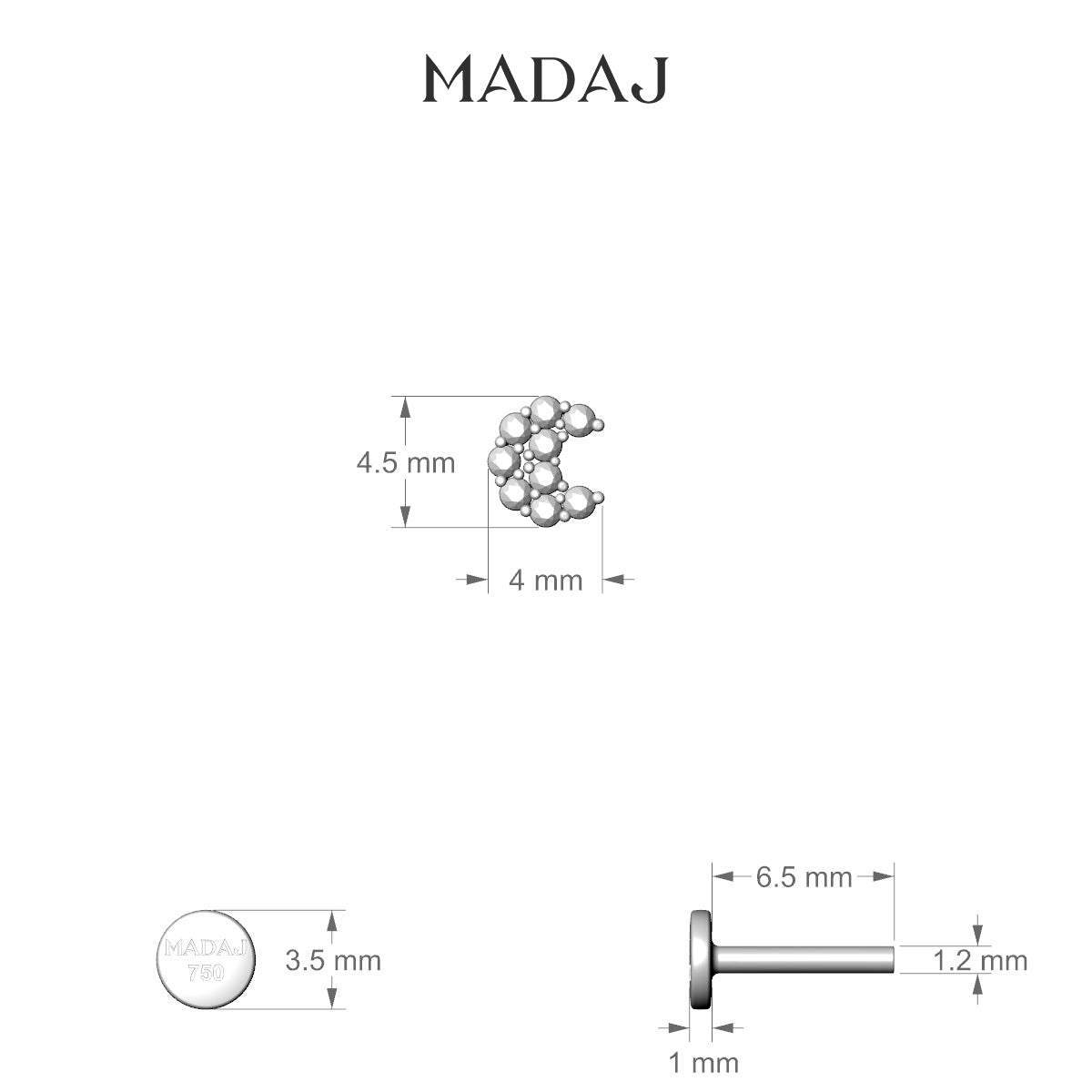 Luna | 18k White Gold 4.5 mm 6.5 mm Moon Diamond Piercing