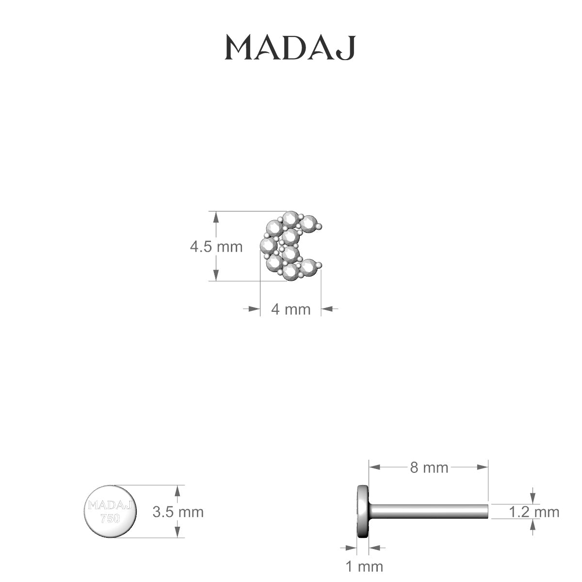 Luna | 18k Yellow Gold 4.5 mm 8 mm Moon Diamond Piercing