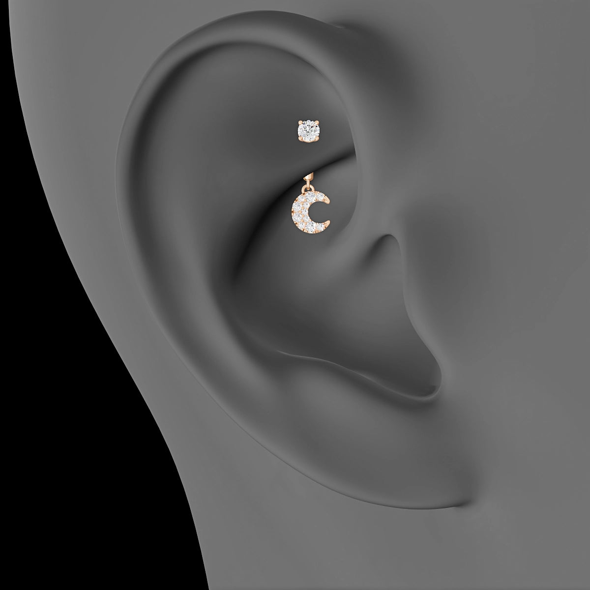 Luna | 18k Rose Gold 6 mm Moon Diamond Rook Piercing