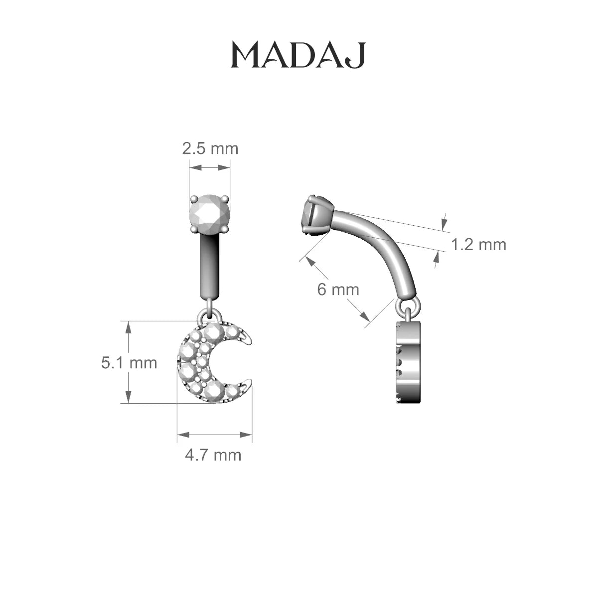 Luna | 18k Yellow Gold 6 mm Moon Diamond Rook Piercing
