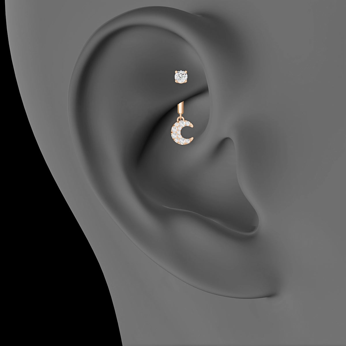 Luna | 18k Rose Gold 8 mm Moon Diamond Rook Piercing