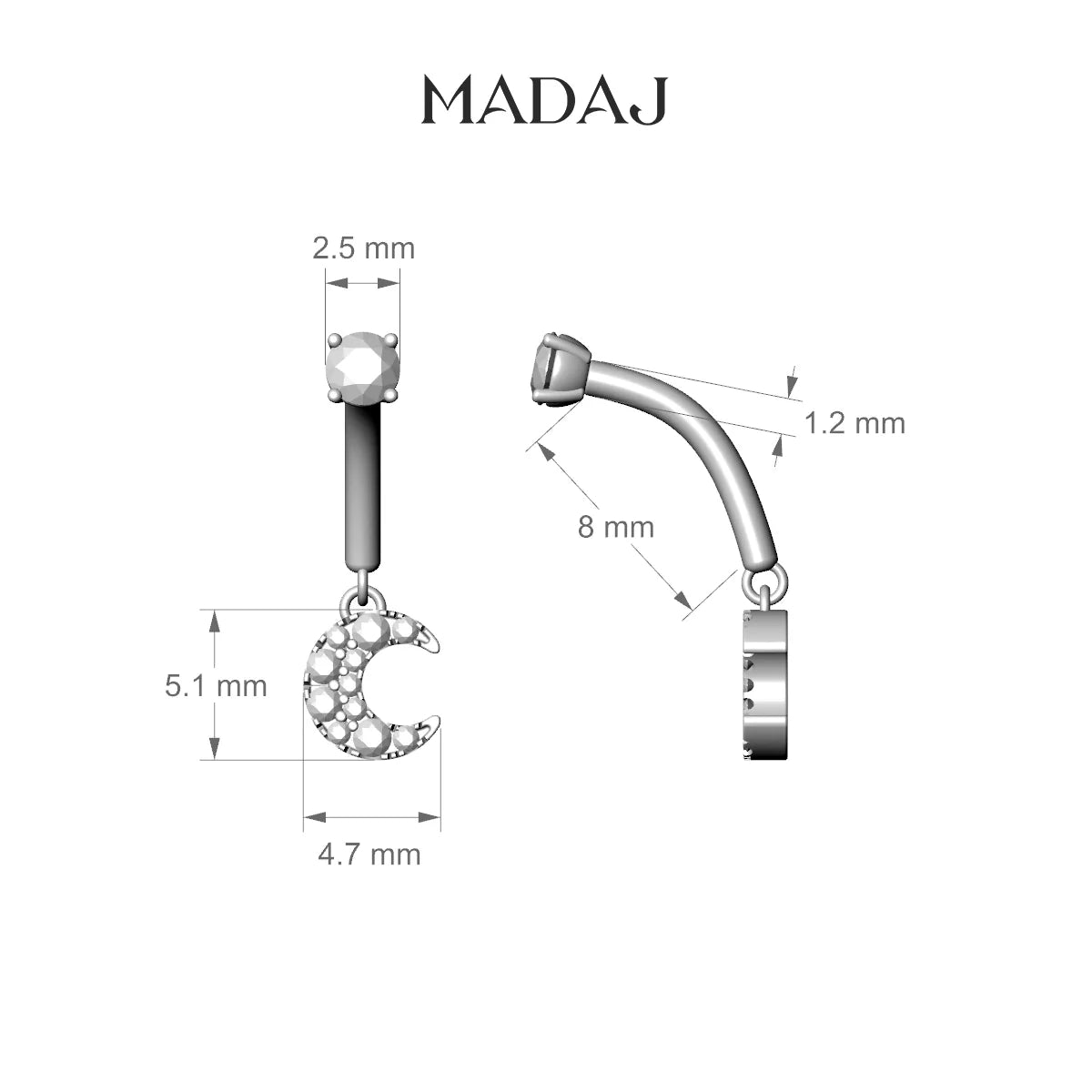 Luna | 18k White Gold 8 mm Moon Diamond Rook Piercing