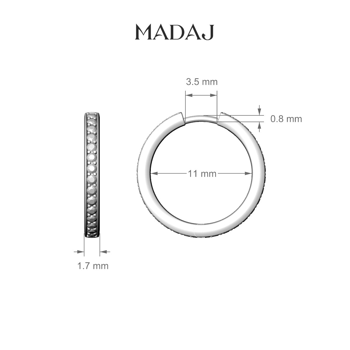 Lyssa | 18k White Gold 11 mm Black Diamond Hoop Piercing