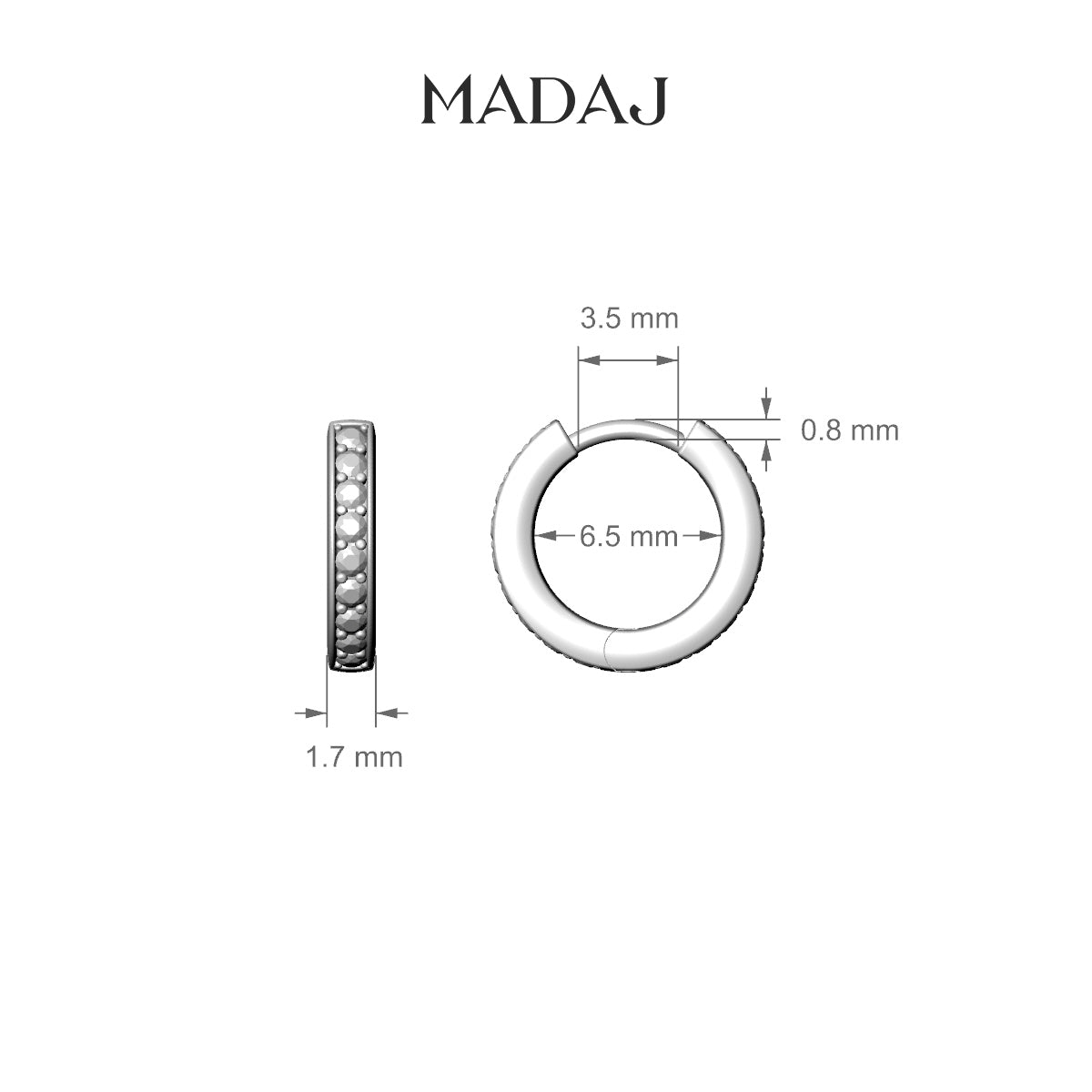 Lyssa | 18k White Gold 6.5 mm Black Diamond Hoop Piercing