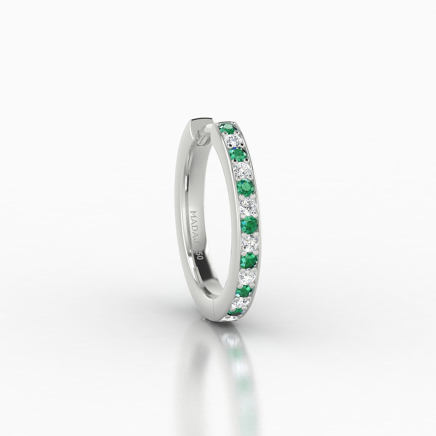 Lyssa | 18k White Gold 9.5 mm Emerald & Diamond Hoop Piercing