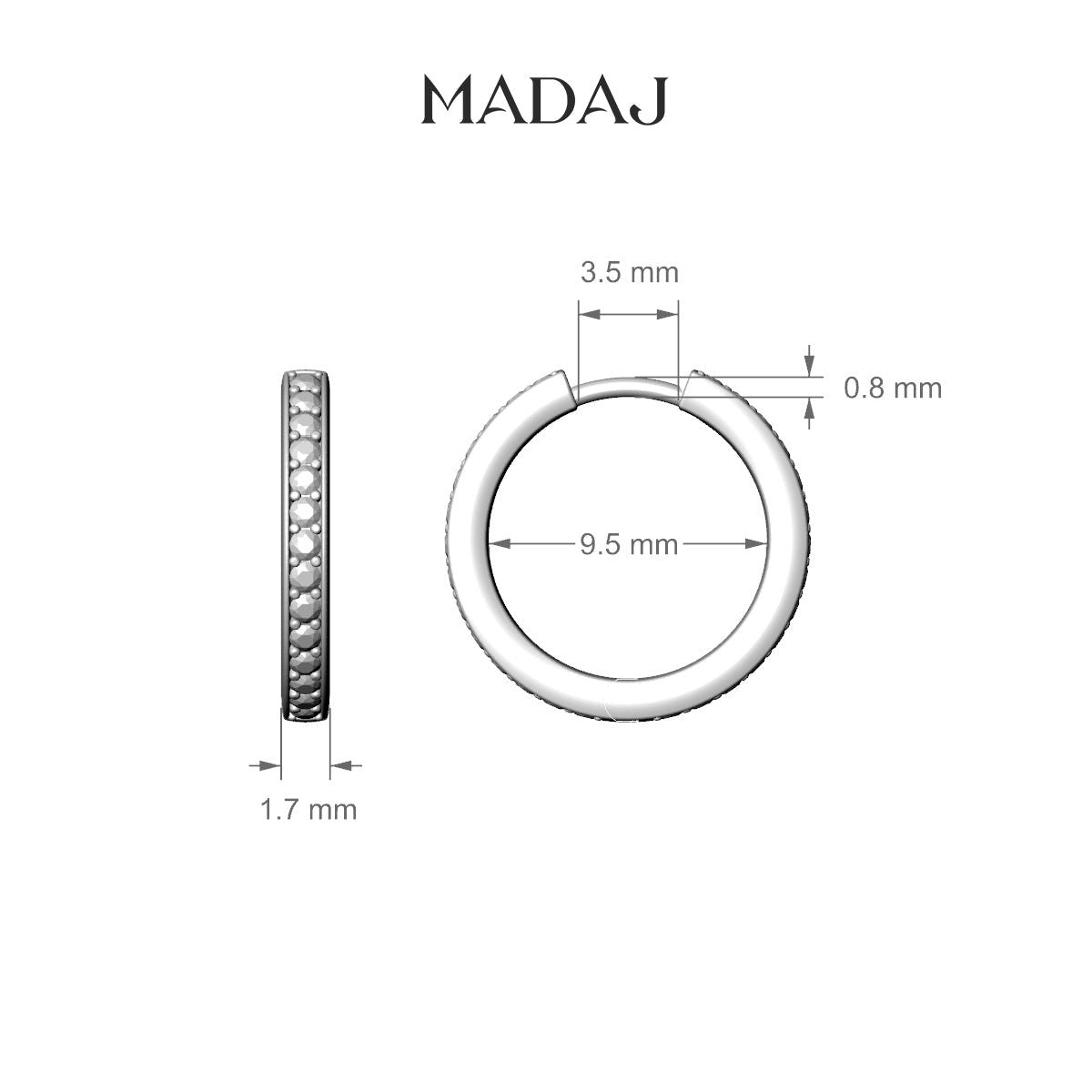 Lyssa | 18k White Gold 9.5 mm Black Diamond Hoop Piercing