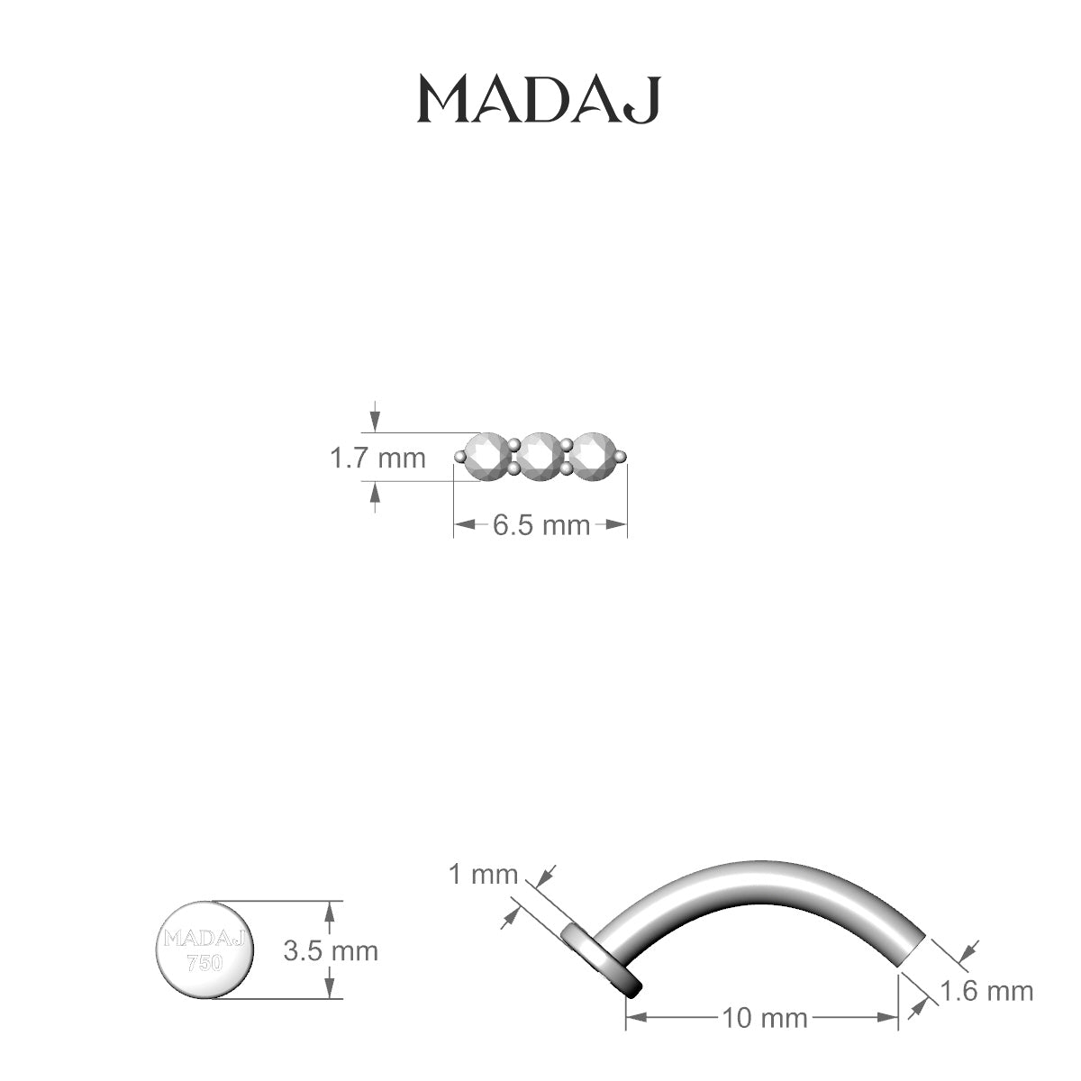 Ma'at | 18k Rose Gold 6.5 mm 10 mm Trilogy Diamond Floating Navel Piercing