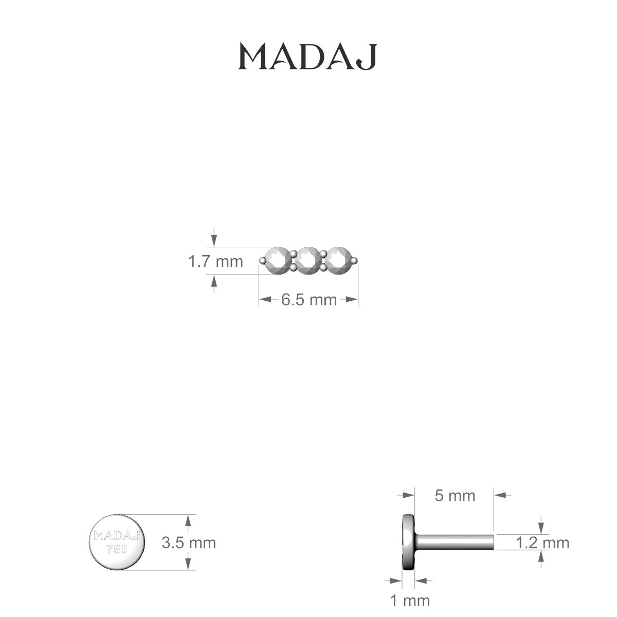 Ma'at | 18k White Gold 5 mm 6.5 mm Trilogy Ruby Piercing