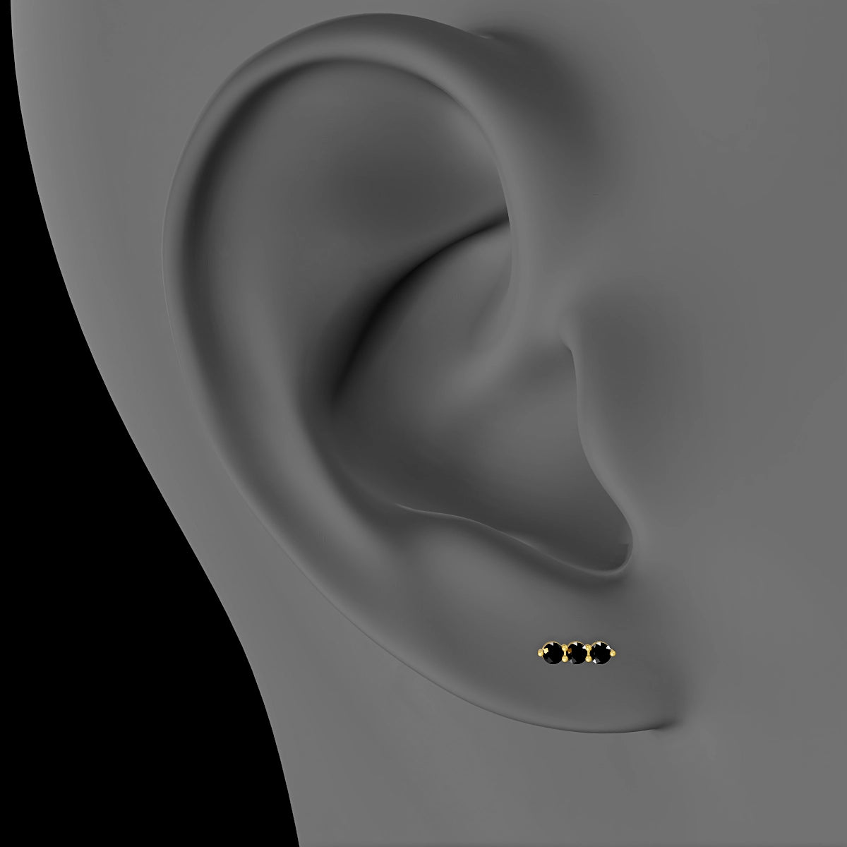 Ma'at | 18k Yellow Gold 8 mm 6.5 mm Trilogy Black Diamond Piercing