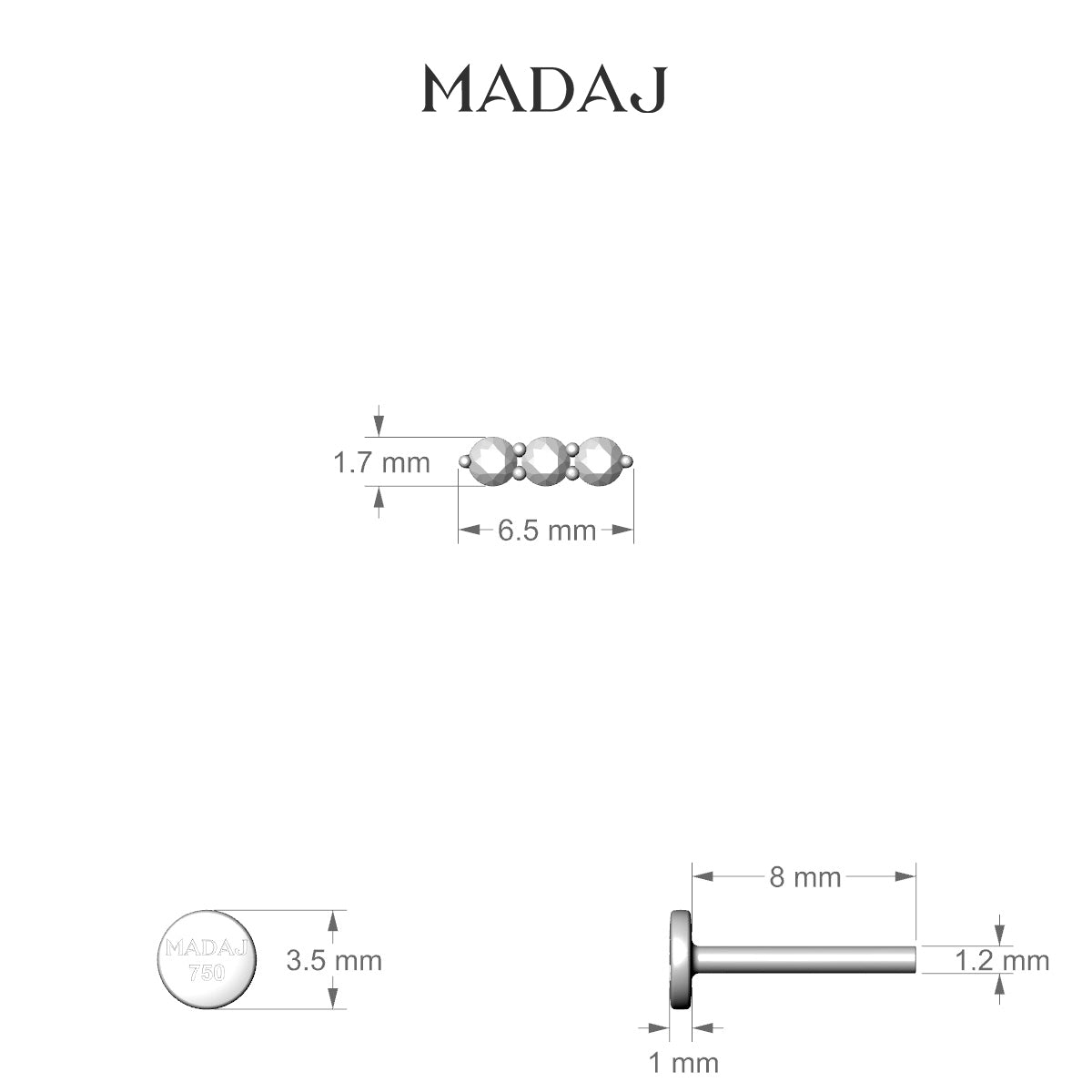 Ma'at | 18k Rose Gold 8 mm 6.5 mm Trilogy Ruby Piercing