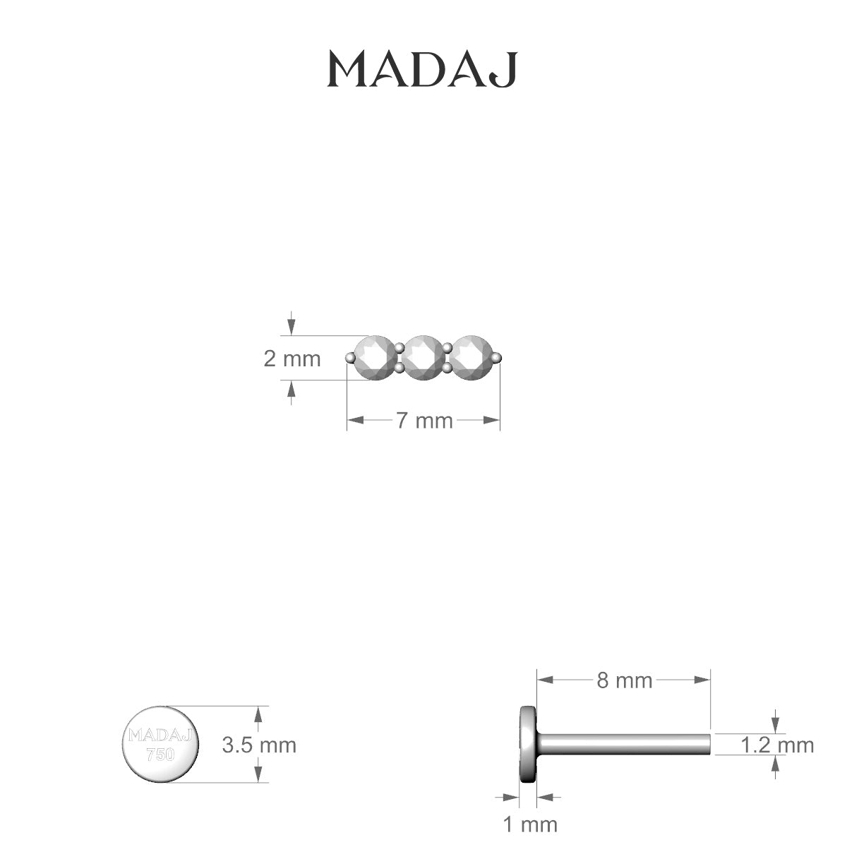 Ma'at | 18k White Gold 8 mm 7 mm Trilogy Sapphire Piercing