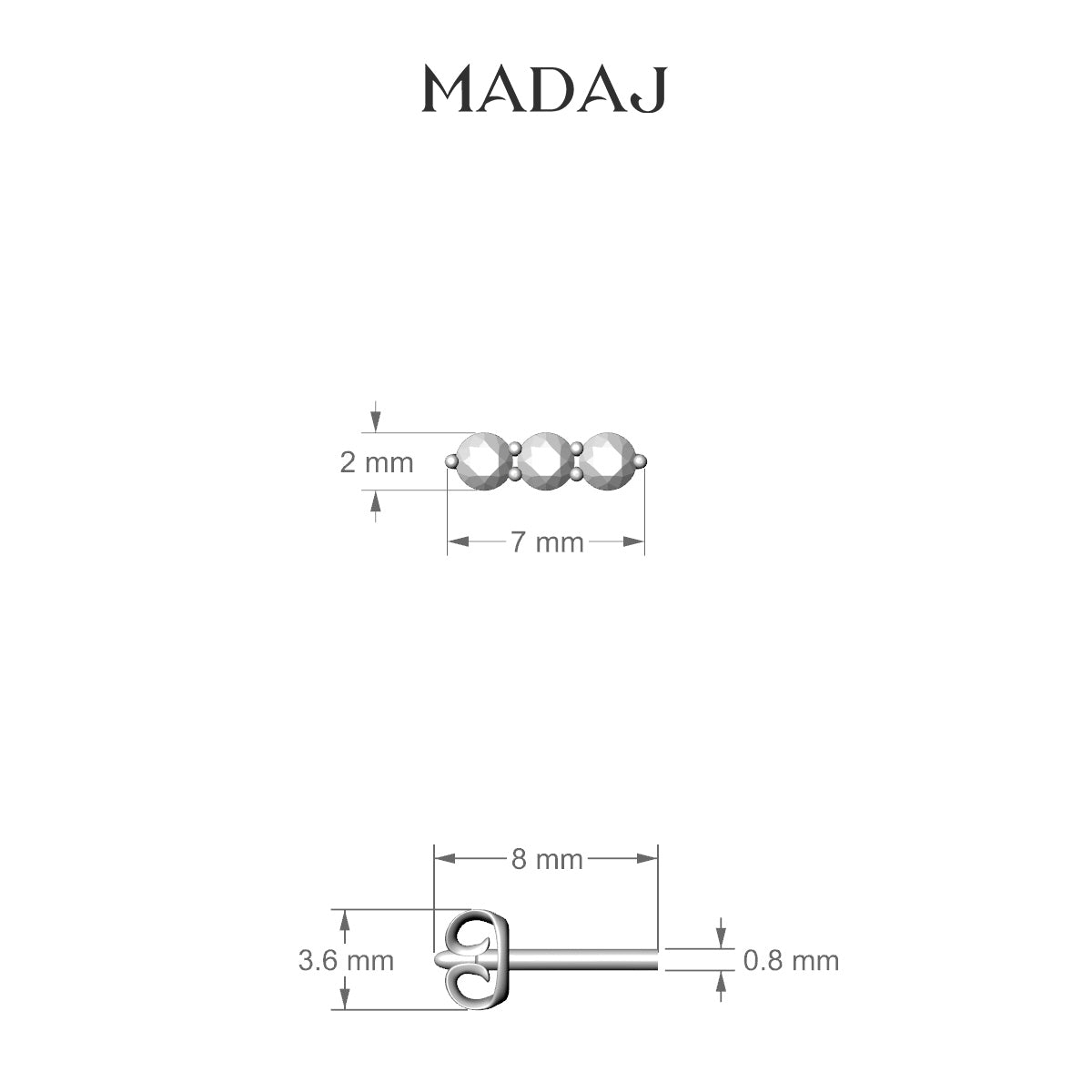 Ma'at | 18k White Gold 7 mm Trilogy Diamond Earring