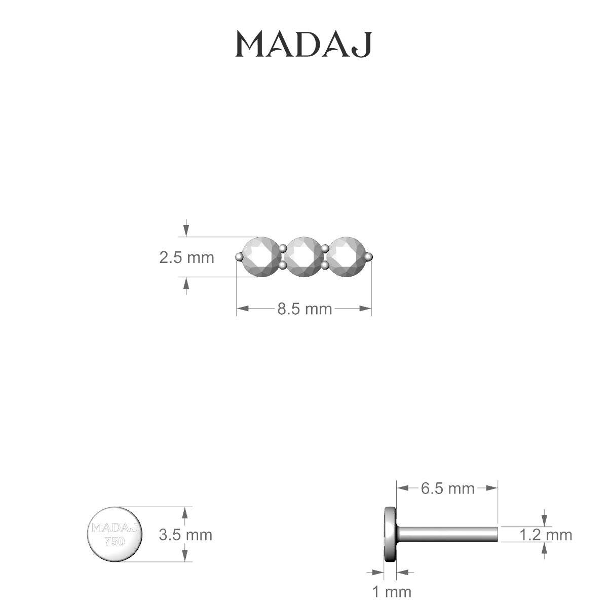 Ma'at | 18k Yellow Gold 6.5 mm 8.5 mm Trilogy Ruby Piercing