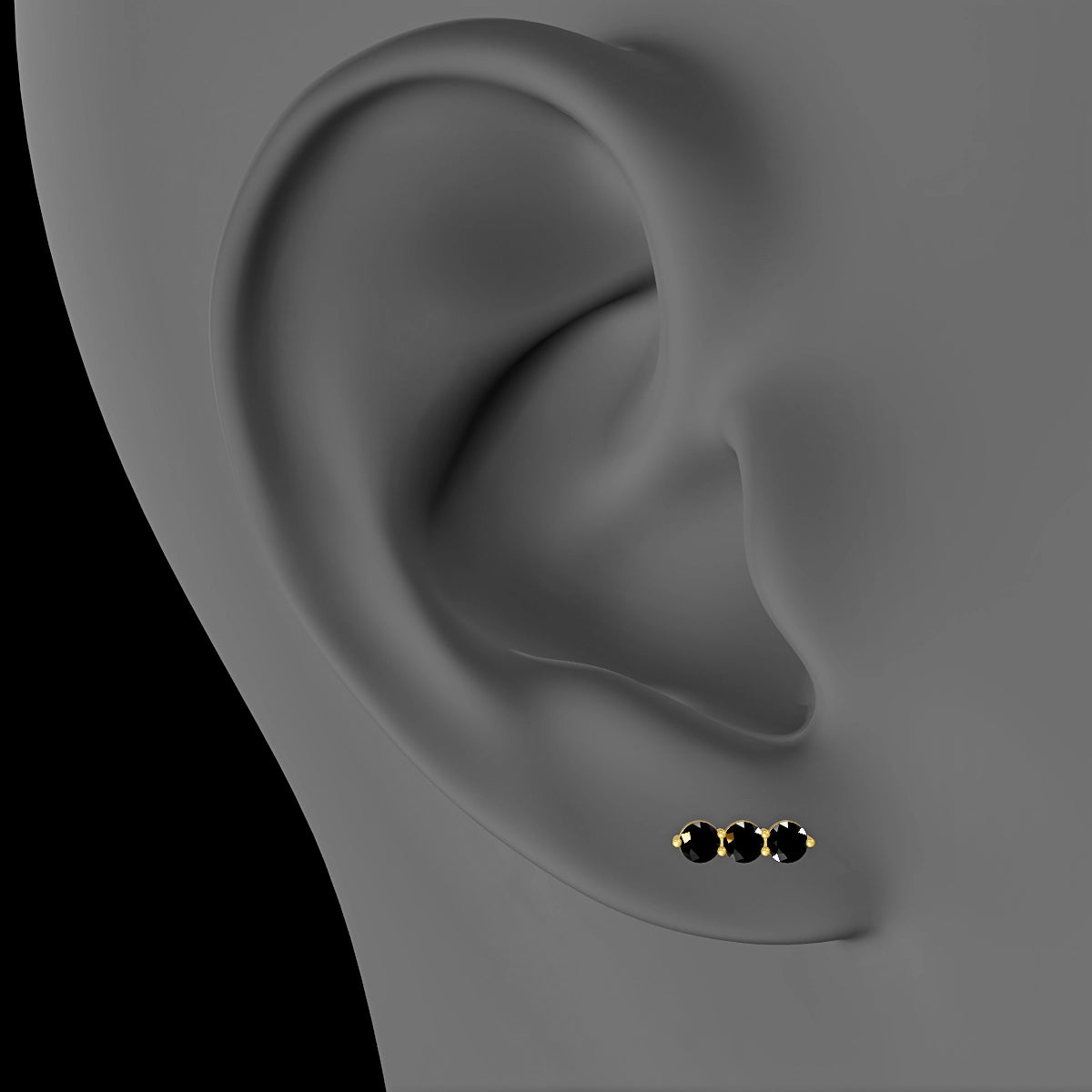 Ma'at | 18k Yellow Gold 8 mm 8.5 mm Trilogy Black Diamond Piercing