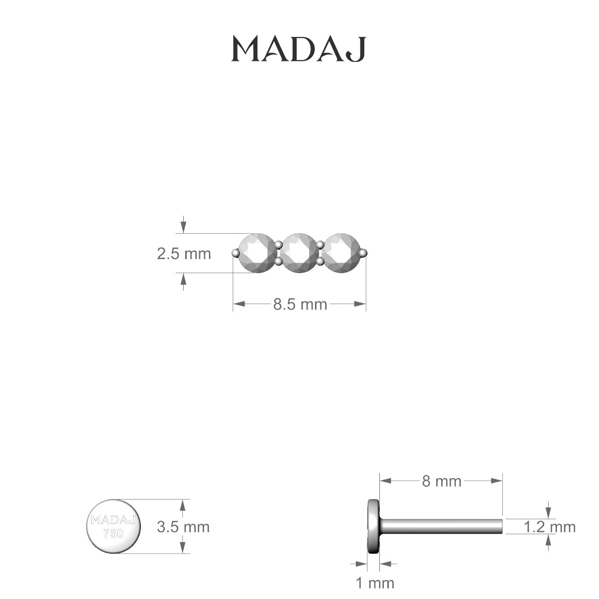 Ma'at | 18k Rose Gold 8 mm 8.5 mm Trilogy Ruby Piercing