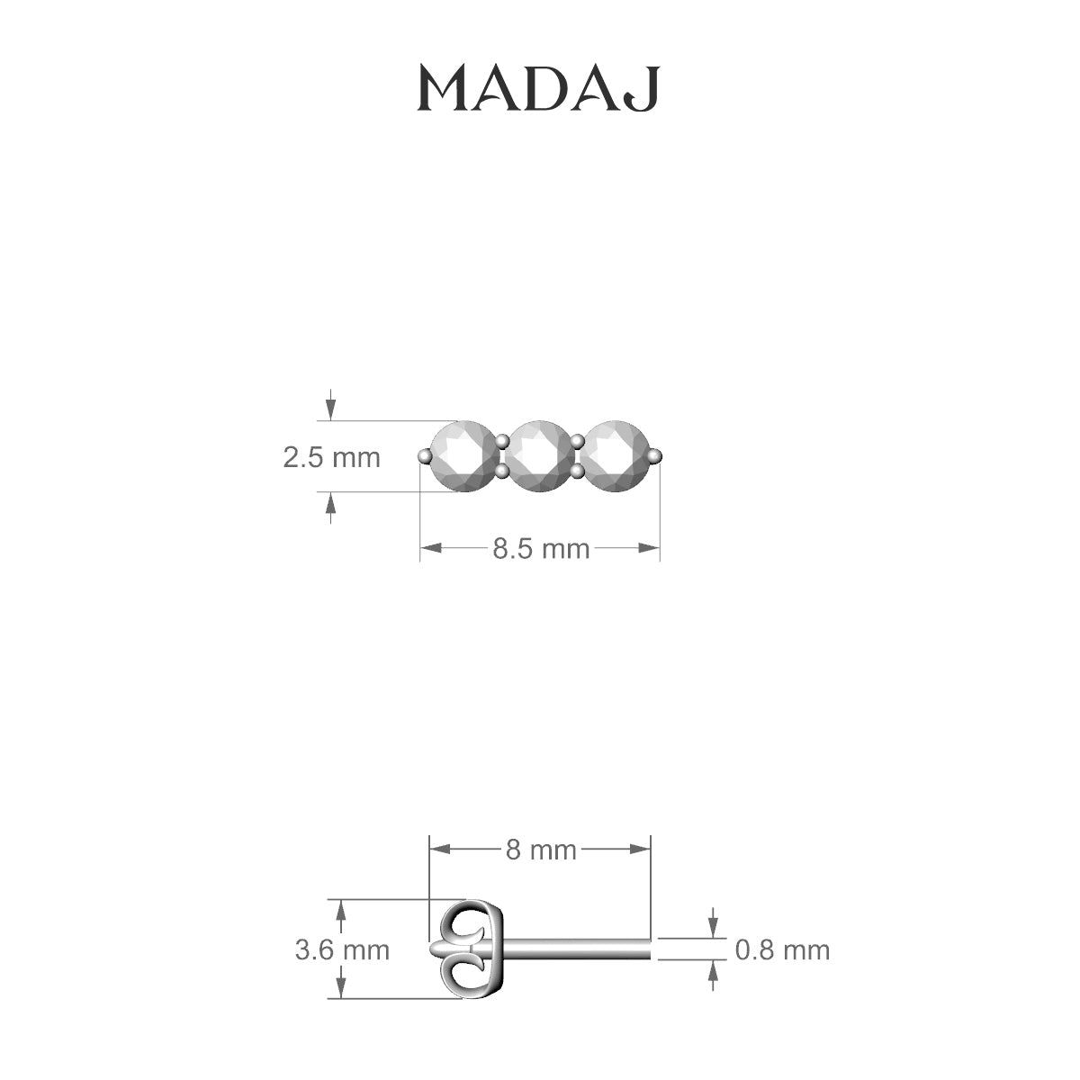Ma'at | 18k White Gold 8.5 mm Trilogy Diamond Earring