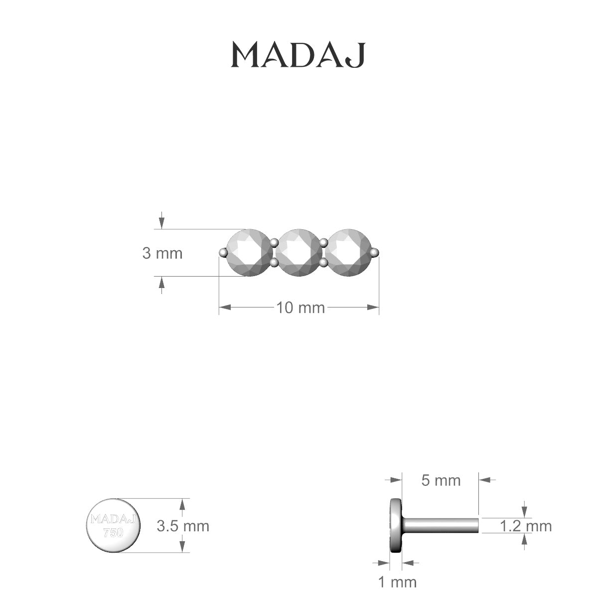 Ma'at | 18k Rose Gold 10 mm 5 mm Trilogy Diamond Piercing