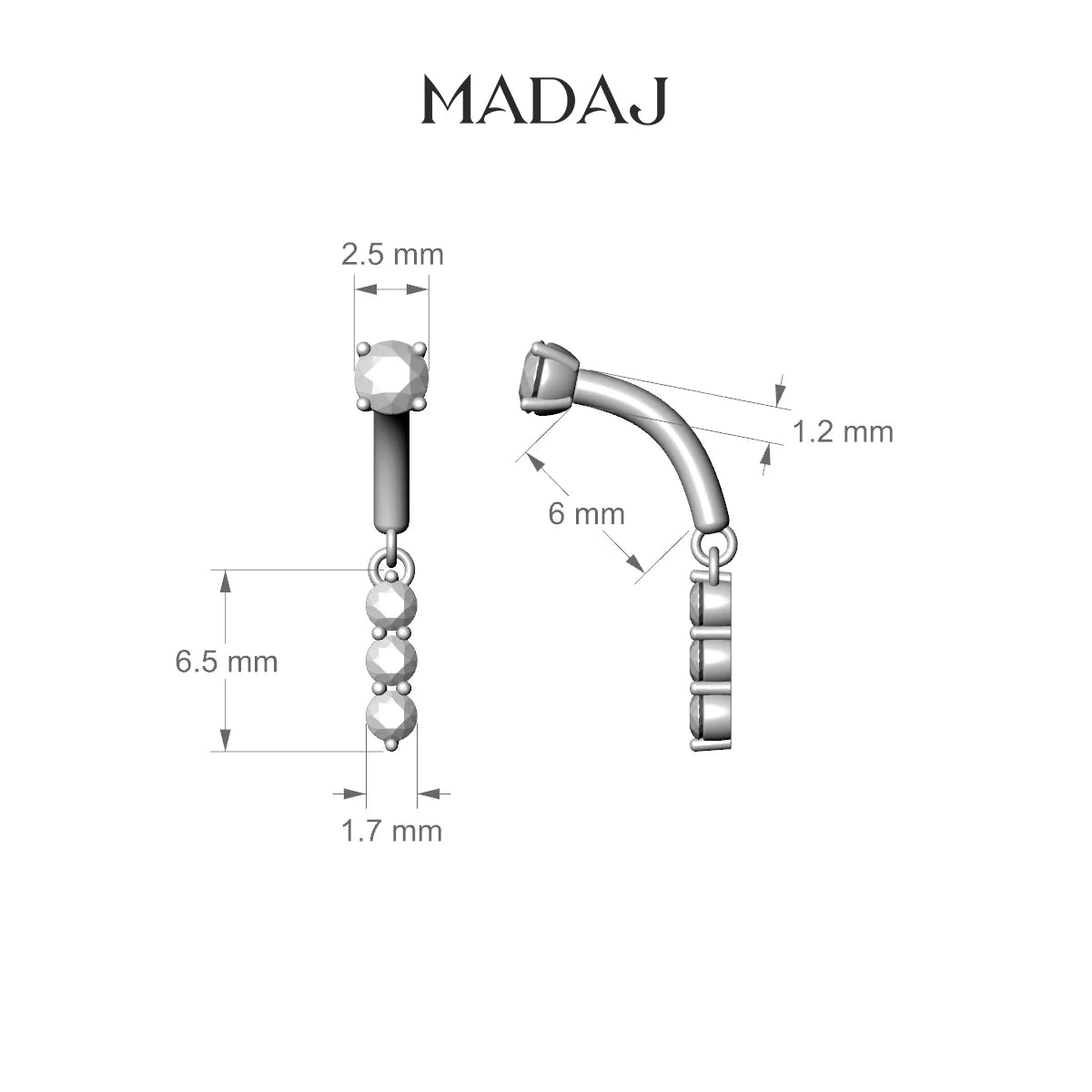 Ma'at | 18k White Gold 6 mm Trilogy Diamond Rook Piercing