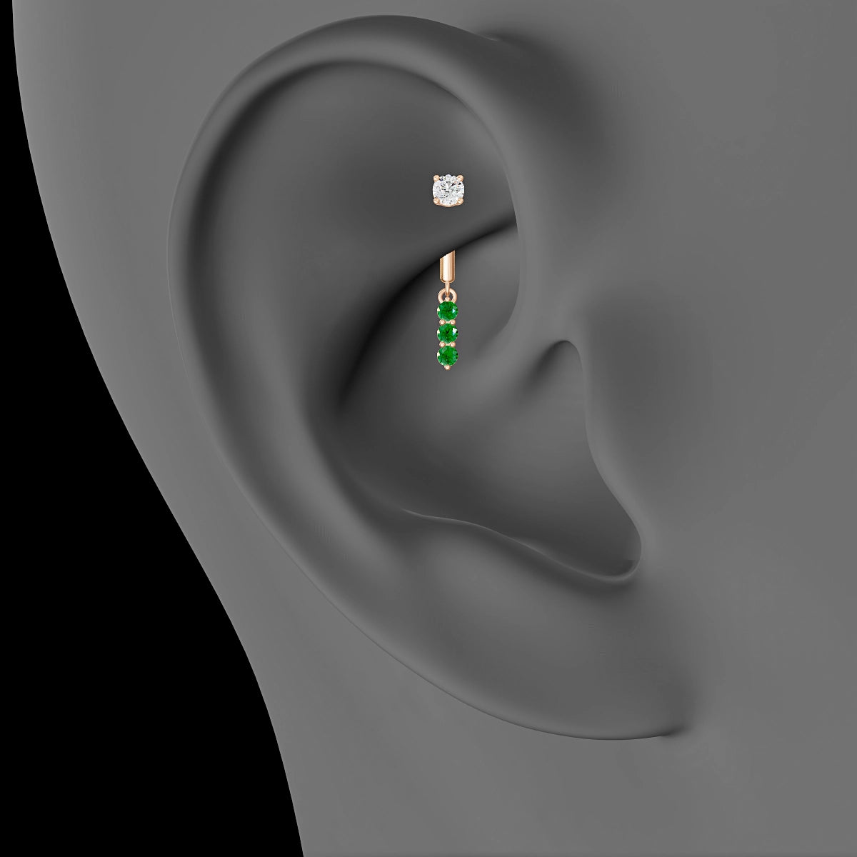 Ma'at | 18k Rose Gold 8 mm Trilogy Emerald & Diamond Rook Piercing