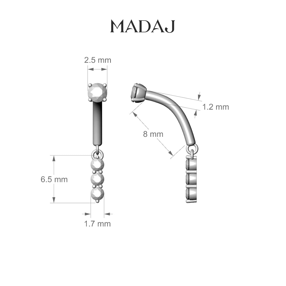 Ma'at | 18k Rose Gold 8 mm Trilogy Diamond Rook Piercing